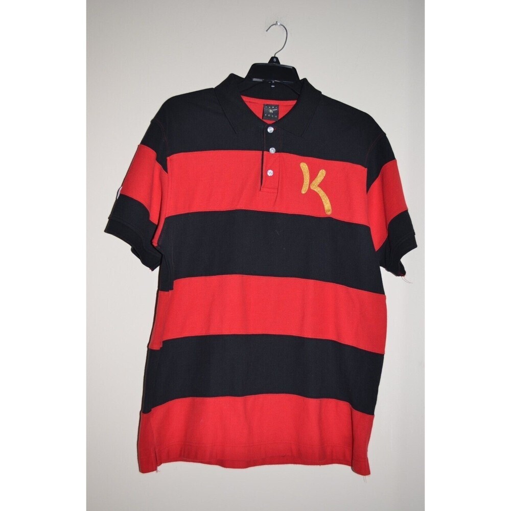 KANI GOLD Mens XL Fitted Embroidered Polo Shirt Black‎ & Red Short Sleeve